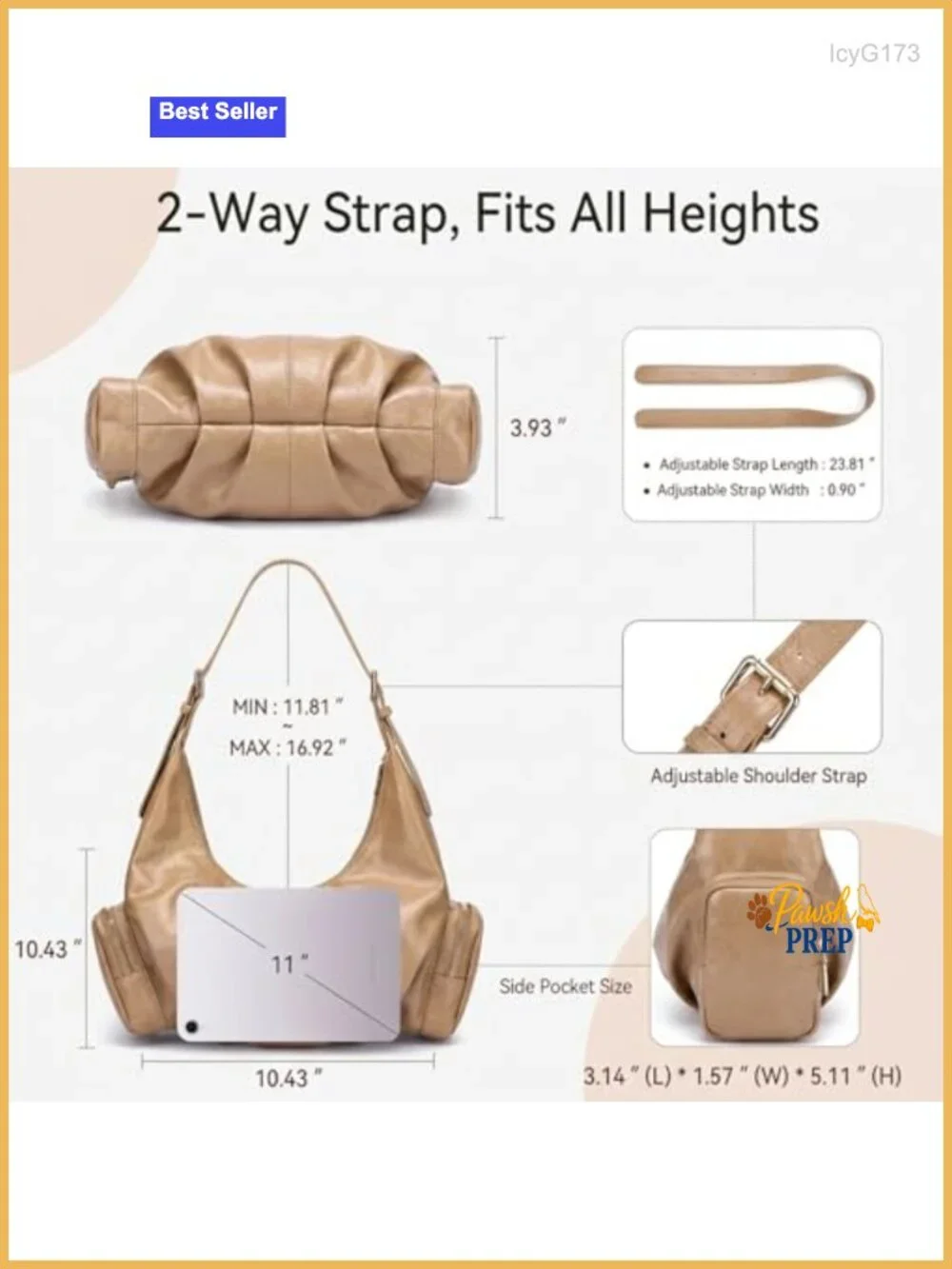 Vegan Leather Hobo Handbag Women Crossbody Shoulder Bag Adjustable Strap